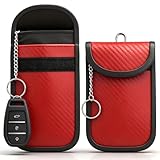 Diyife Faraday Pouch for Car Keys, [2 Pack] Car Key RFID Signal Blocking Pouch with Hook Securing Keyring, Waterproof Faraday Key fob Protector, Anti-Theft Remote Entry Keyless Protect [Red]