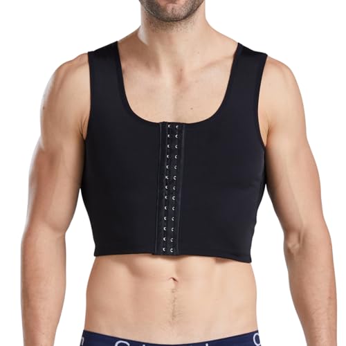 DownLTL Hombres Corsé compresión Plana Chest Binder Flat Esconder ginecomastia Compresión para Adelgazar, Camiseta de Tirantes para Entrenamiento (FR/ES, Letras, XL, Regular, Regular, Negro)