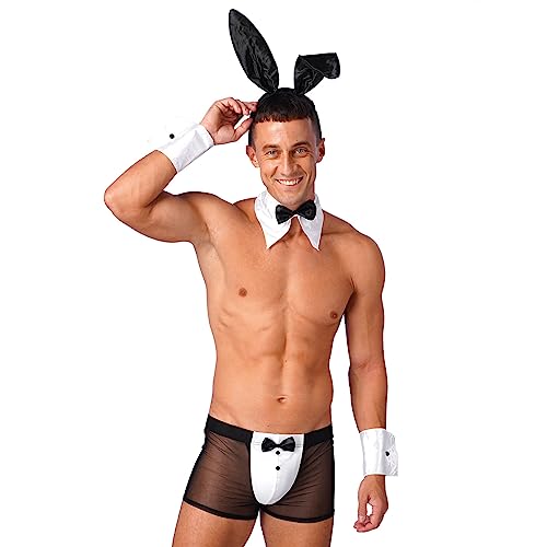 iiniim Lingerie Homme Sissy String Déguisement Soubrette Uniforme Serveur Nuisette Erotisme String + Bracelets + Collier Sous Vêtement Jeux De Rôle M-XXL D...