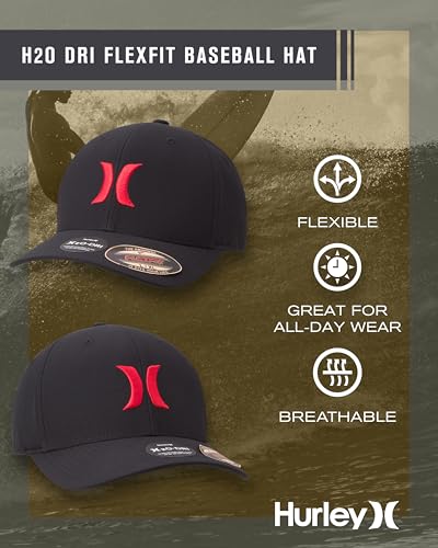 Image of Hurley Mens Baseball Cap - Moisture Wicking Curved Brim Flexfit Fitted Hats for Men with H2O-Dri Sweatband (Sizes: S-XL)