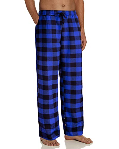 Image of Mens Flannel Pajama Pants Plaid Heavyweight Cotton PJs Bottoms Sleepwear | Soft Cozy with Pockets, Elastic Waistband Drawstring, Adjustable Length, Casual Checkered Lounge Pant, for Home Holiday Daily