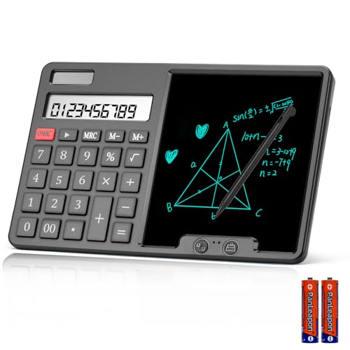 HIHUHEN Calculadora con bloc de escritura, fuente de alimentación dual solar y batería, calculadora de pantalla grande de 12 dígitos para uso comercial y de oficina (negro)