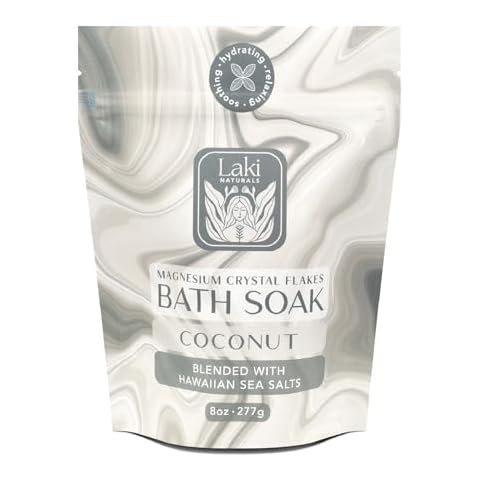 Laki Naturals Bath Soak - Magnesium Flakes with Hawaiian Sea Salt - Therapeutic Bath Salts for Relaxation (Coconut Milk, 8 oz) Cover