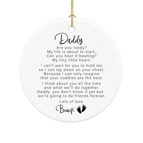 Image of Baby Bump Expecting Dad Keepsake Round Ceramic Pregnancy Announcement New Baby Daddy to Be Ornament