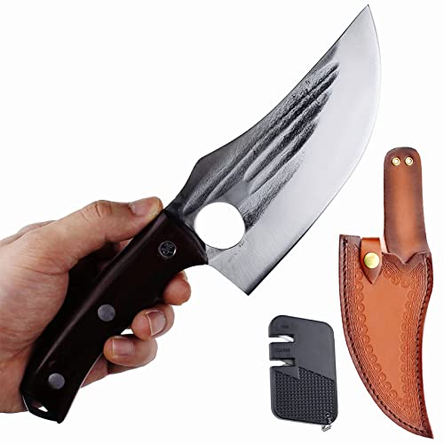 KOPALA Quality Boning Knife handmade Multipurpose Cleaver Kitchen Knives for Cooking, Camping, Grill Carbon Steel with Leather Sheath 5.9-inch