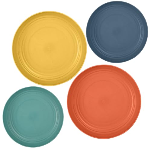 Image of Eco Friendly Wheat Straw Plate For Dinner, Lunch, Salad, Small Meals, Appetizers, Dessert, Cereal, Soup, Rice, Pizza, Snacks Dishwasher Microwave Safe Dinnerware (20cm+23cm, Random, Pack Of 4)