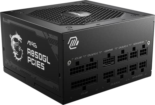 MSI MAG A850GL PCIE5 Bloc d'alimentation, 850W 80 Plus Gold, Entièrement Modulaire, ATX 3.0, Supporte GPU PCIe 5.0, Ventilate