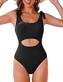 AI'MAGE One Piece Swimsuit Women 2026 Tummy Control Bathing Suits Cutout Scoop Neck Swimwear Push Up Swim Suit Black M