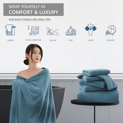 MAGGEA Extra Large 4-Piece Bath Sheet Set, Turquoise #TOP28