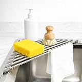 Smloplom Triangle Roll Up Dish Drying Rack, Over The Sink Dish Drying Rack, Stainless Steel Sink Caddy for Top of Sink, Foldable Anti-Slip Kitchen Sink Organizer Space Saving Corner Drainer