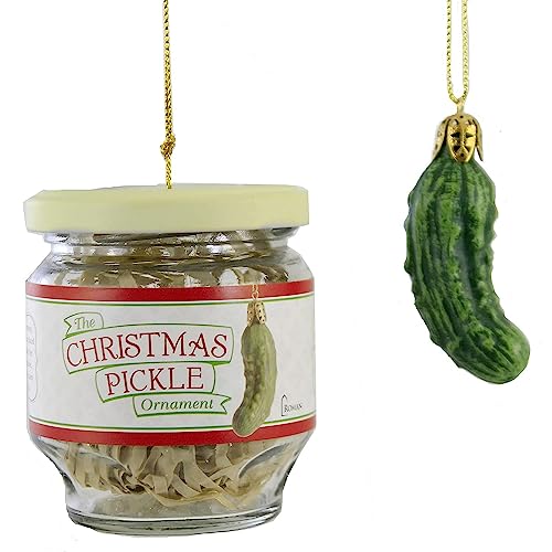 Roman 2-Piece Exclusive Christmas Pickle And Decorated Glass Jar Hanging Ornament, 1.5-Inch #TOP1