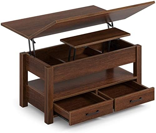 Rolanstar Coffee Table Lift Top, Multi-Function Convertible Coffee Table with Drawers and Hidden Compartment, Coffee Table Converts to Dining Table for Living Room, Home Office,Espresso