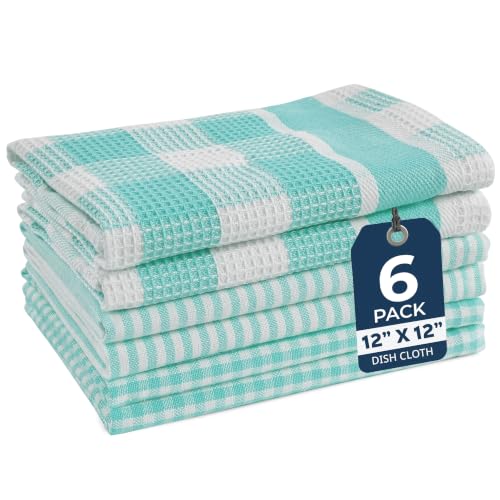 Image of LANE LINEN Premium Cotton Kitchen Dish Towels - 6 Pack Soft Absorbent Dish Cloths, Multi Purpose Cleaning Cloths, 12 inchx12 inch, Reusable Kitchen Rags - Aqua