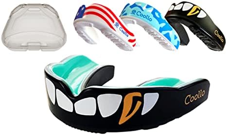 COOLLO SPORTS Boil and Bite Mouth Guard (Youth & Adult) DA Custom Fit Sport Mouthpiece for Football, Hockey, Rugby, Lacrosse,Boxing,MMA(Free Case Included!) (Cool Golden Fangs, Adult -Ages 11 & Above)