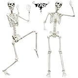 CAMIRUS 5.9FT/185cm Skeleton Halloween Full Size, Life Size Skeleton with Posable Joints Glowing Eyes Skeleton for Halloween Party Outdoor Haunted House Decor