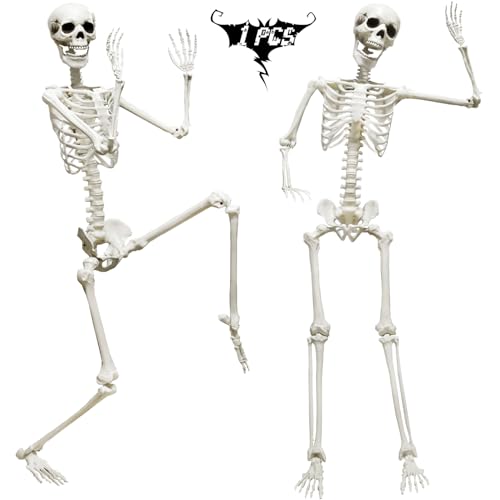 CAMIRUS 5.9FT/185cm Skeleton Halloween Full Size Life Size Skeleton with Posable Joints Glowing Eyes Skeleton for Halloween Party Outdoor Haunted House Decor