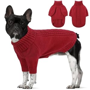 SAWMONG Dog Sweater for Small Dogs, Turtleneck Knitted Pullover Sweater Sweatshirt, Classic Winter Warm Pet Sweater for Boy Girl Cat Sweater (Red, XS)