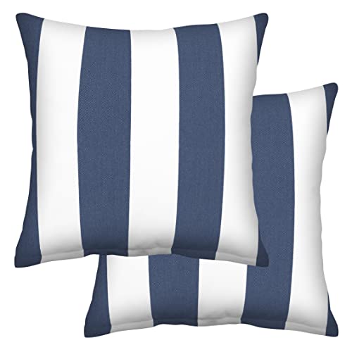 Honeycomb Indoor/Outdoor Cabana Stripe Blue & White Square Toss Pillow: Recycled Fiberfill, Weather Resistant, Reversible, Comfortable and Stylish Pack of 2, 17" Pillows for Patio Furniture