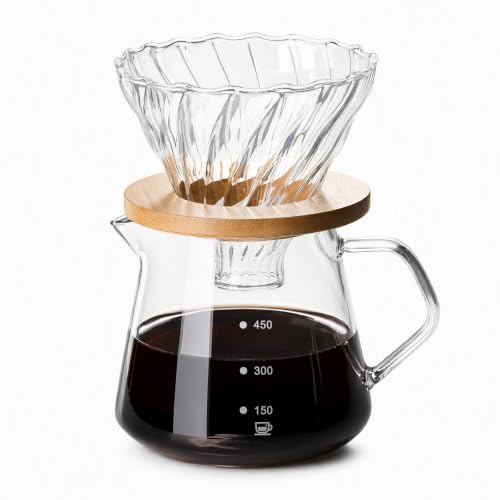 Yulondar 1 Pack Pour Over Coffee Maker, 450ml Glass Carafe