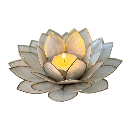 Moonshadow Handmade Capiz Shell Lotus Tea Light Holder, Elegant Blooming Flower Design with Natural Translucent Finish, Ideal for Home Decor, Meditation, Weddings & Serene Centerpieces, Natural
