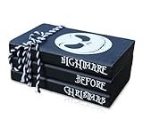 RUKEJUNE Mini Black Halloween Tiered Tray Decor Wood Decorative Book Stack, Rustic Farmhouse Faux Books Bundle for Home Table Mantle Shelf Decoration Nightmare Before Christmas Sign