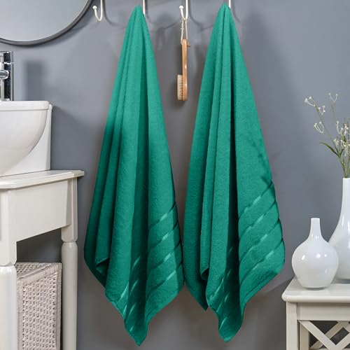 Image of Elegant Comfort 100% Turkish Cotton 4 Lines Viscose Stripe Luxury 2 Pack Bath Towel Set 27 x 54 Inch - Super Soft and Highly Absorbent Premium Hotel Spa Quality Towels for Bathroom Use, Turquoise