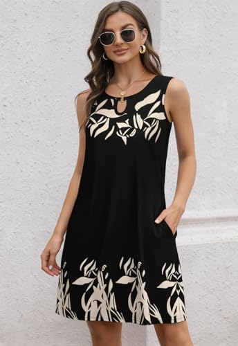 Image of Summer Dresses for Women 2026 Casual Sleeveless Sundress Floral Loose Fit Beach Cover Up with Pocket