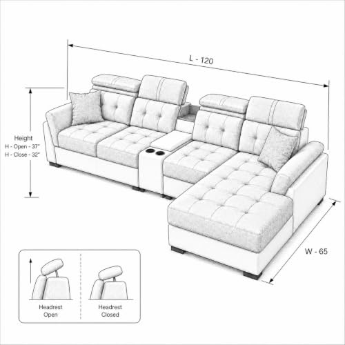 Image of Torque Lunix Modular 5 Seater Sofa with Lounger - RHS-Dark Grey | Premium Fabric Sofa Set with Cushion | L-Shaped 5 Seater Corner Sofa for Living Room Furniture