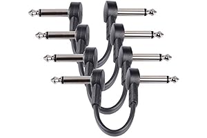 4-Pack Professional Black 6 Inches Guitar Patch Cables with Angled Pedal Connectors