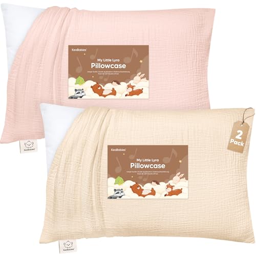 Image of KeaBabies Cotton Muslin Toddler Pillowcase 13x18 Only, 2-Pack (Cameo) | Organic Cotton Muslin Pillow Case for Kids, Girls, Boys, Small Travel Size Cover, Soft,Breathable Toddler Pillow Not Included