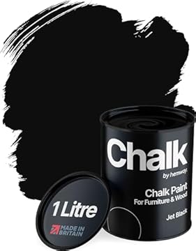 Hemway Chalk Paint Jet Black Furniture Paint 1L, Matt Finish Shabby Chic, Chalk Furniture & Walls, Quick Dry & 1 Coat