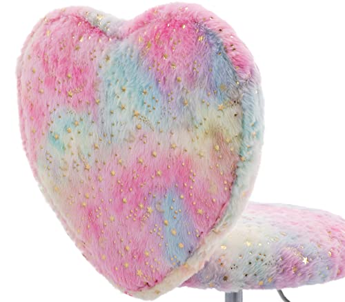 Chairus Kids Desk Chair Faux Fur Study Chair For Teenage Girls, Adjustable Heart Shaped Kids Vanity Chair For Bedroom Reading Living Room, Small Cute Student Task Chair With White Foot, Colorful #TOP6