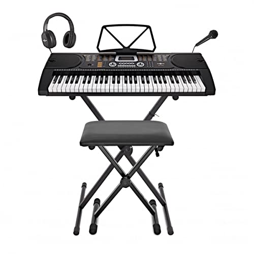 Gear4music 61 Tasten Piano Keyboard Touch Sensitive Keys Bluetooth Keyboard Piano Stand Bench Headphone