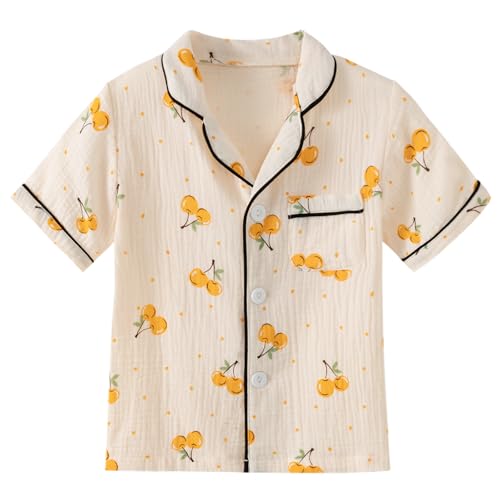 Kids Short Sleeve Pajama Set 100% Cotton Button Down Sleepwear Little Big Girls Boys Summer Soft Lounge Set 3-9 Years2