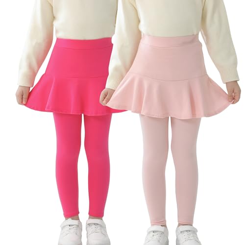 Image of StyleSavvy Trendy Girls' Leggings with Skirt - 2 Pack of Cotton Ruffle Skirt Pants for Kids for 3-8 Years