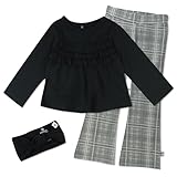 HonestBaby Long Sleeve Top, Legging and Headband Set 100% Organic Cotton for Baby and Toddler Girls, Gray Plaid (3-piece), 12 Months
