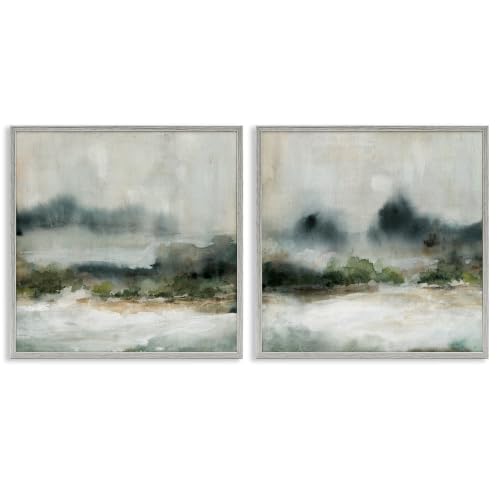 Somber Abstract Mountain Landscape, 17 x 17 Inch Framed Giclée Print Set