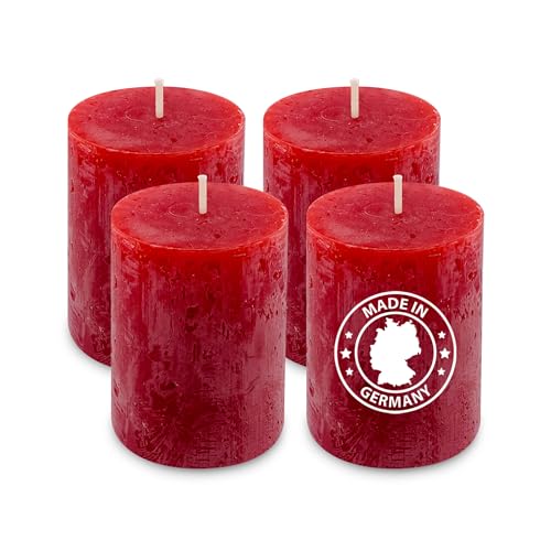 Alluvo Stumpenkerzen Set 4er Rot durchgefärbt, Rustikale Kerzen, RAL...