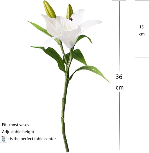 6Pcs Artificial Lily Flowers, Fake Lily Bouquet, Latex Real Touch Flowers for Home Office Wedding Party Vases Table Centerpieces Decor (White)