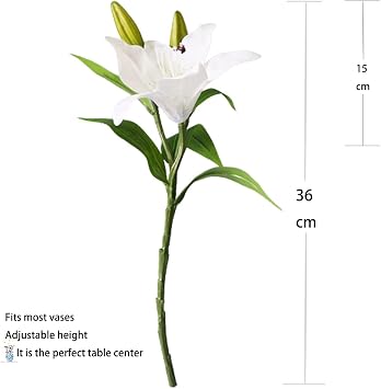6Pcs Artificial Lily Flowers, Fake Lily Bouquet, Latex Real Touch Flowers for Home Office Wedding Party Vases Table Centerpieces Decor (White)