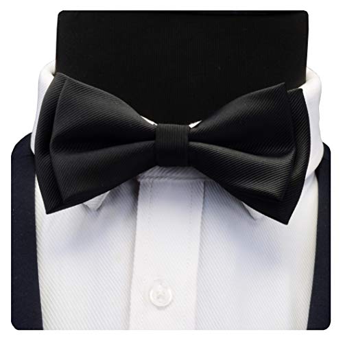Image of GUSLESON Mens Solid Color Two Layer Pre-tied Bow Tie and Pocket Square Cufflink Set with Gift Box