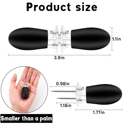 JIUBULUJIU 14 Stück Maiskolben Spieße, Edelstahl Maiskolben Halter, Schwarz Mais Spieße for BBQ, Camping, Zuhause, Kochpartys