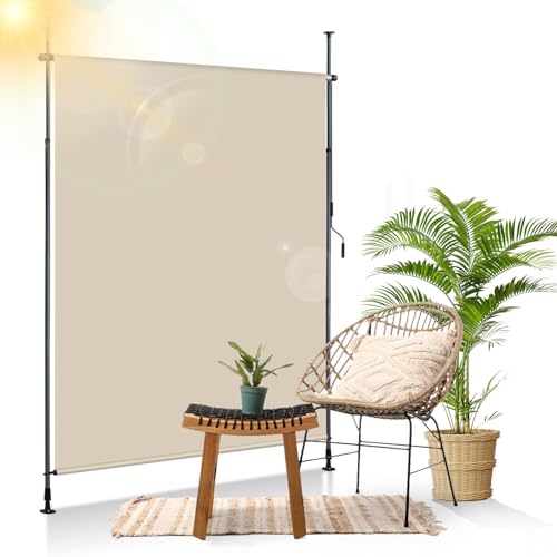 Hebitod Klemmmarkise Senkrechtmarkise,Außen Balkonrollo 120x270cm, Wasserfest UV-beständige Sichtschutz Vertikalmarkise, für Balkon, Terrasse, Garten