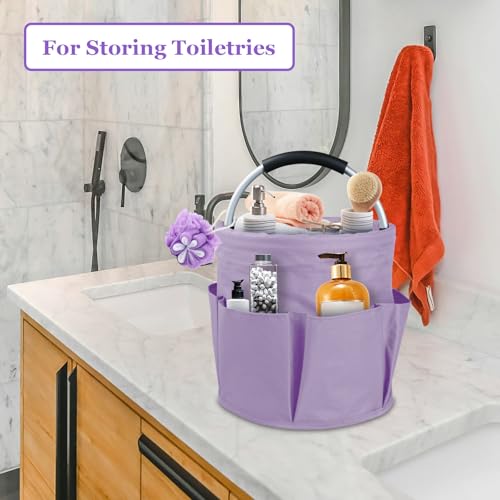 Image of 17L Purple Shower Caddy for Women, Foldable Cleaning Caddy with Handle and 6 Pockets, 600D Oxford Fabric Garden Tool Bag, Multifunctional Storage Basket for College, Dorm, Family, Purple