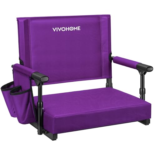 VIVOHOME Stadium Seat with Back Support and Cushion, Portable Bleacher Chair with Cup Holder and Shoulder Strap, Comfortable for Various Sports Events, Purple