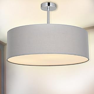 SPARKSOR Lighting Drum Ceiling Light, 45cm Brushed Nickel 3 Light Drum Chandelier, Semi Flush Mount Contemporary Ceiling Lighting Fixture with Diffused Shade for Kitchen, Hallway, Grey (X043E)