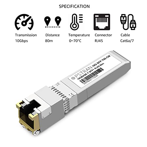 Image of 10GBASE-T SFP+ RJ45 Copper Transceiver Module Compatible with Cisco Meraki MA-SFP-10GB-T80 10G SFP+ 80m Cat6a /7