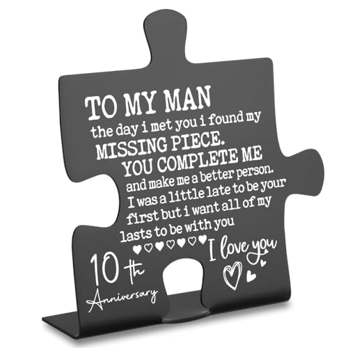 10 Year Anniversary Plaques Gifts for Men Husband from Wife, Happy 10th Anniversary Marriage Gifts for Husband Men Desk Decor Sign YP218