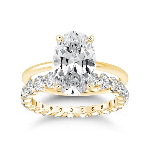 3.5ct Elongated Oval Cut Wedding Ring Set,Solitaire Engagement Ring with Oval Eternity Band,925 Sterling Silver Bridal Ring Set