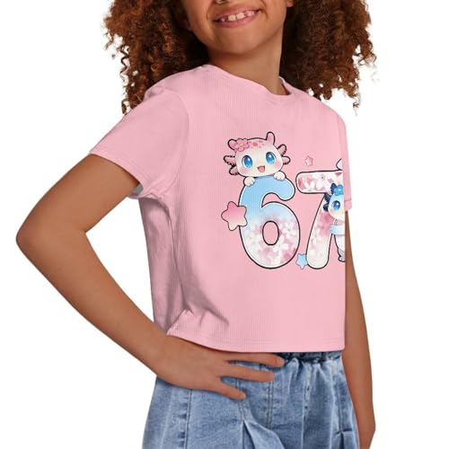 Image of Girls Fashion Crewneck Tee Shirts Casual Short Sleeve Crop Top Summer Outfits 5-14 Years Old